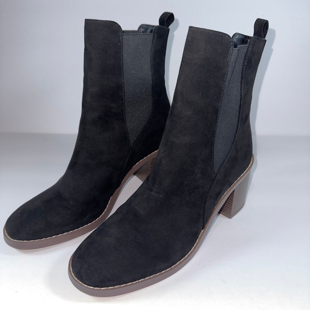 Loft Block‎ Heel Chelsea Boots Women 9.5 Black Faux Suede Pull On